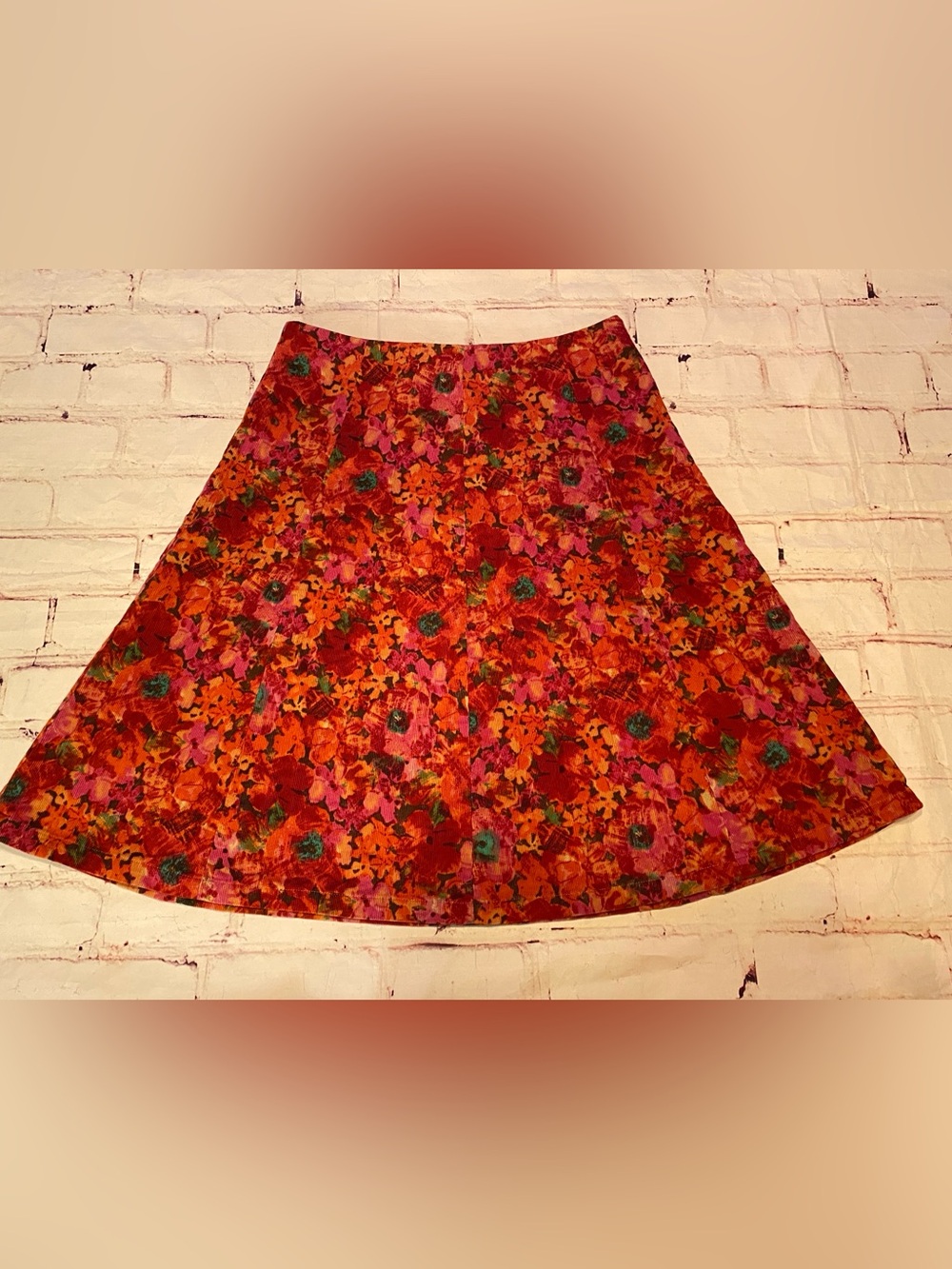 Eddie Bauer Floral A-Line Skirt in Red, Pink and Orange
